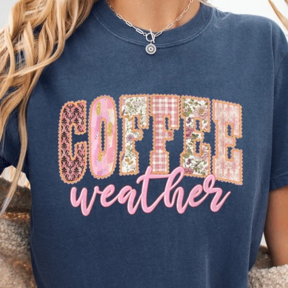 Navy 'Coffee Weather' Graphic . This Graphic Is Made To Order On A Crewneck